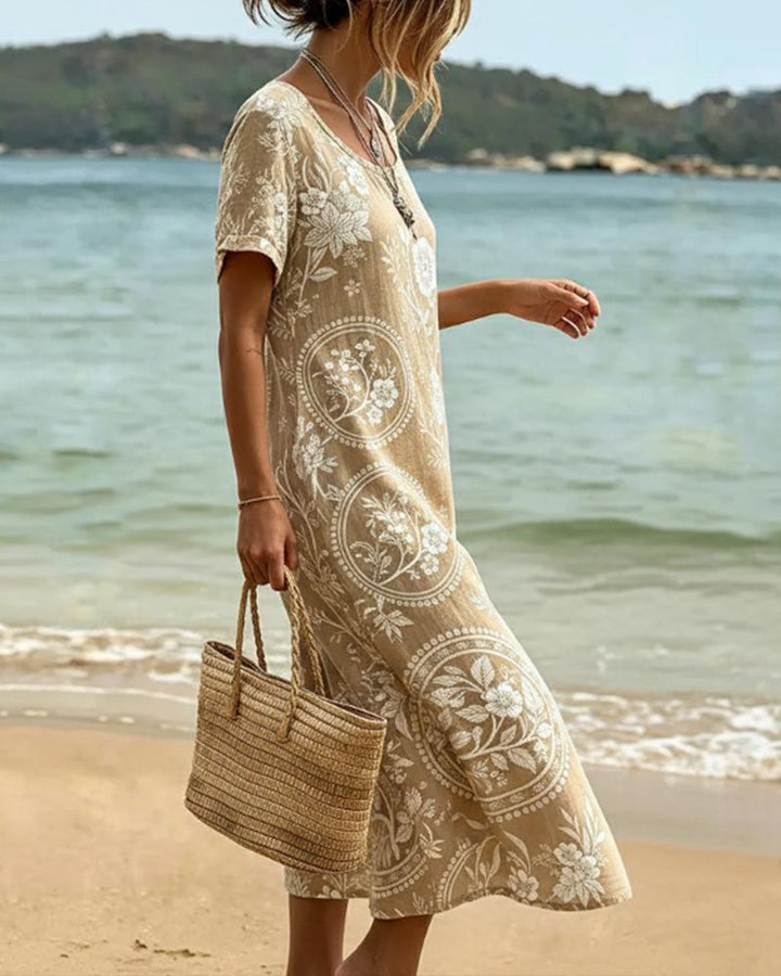 Robe midi femme à imprimé floral et oiseaux style bohème