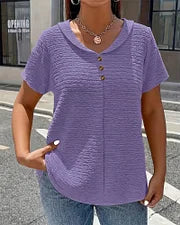 T-shirt Femme Col Rond Boutons Coupe Fluide Style Décontracté Élégant