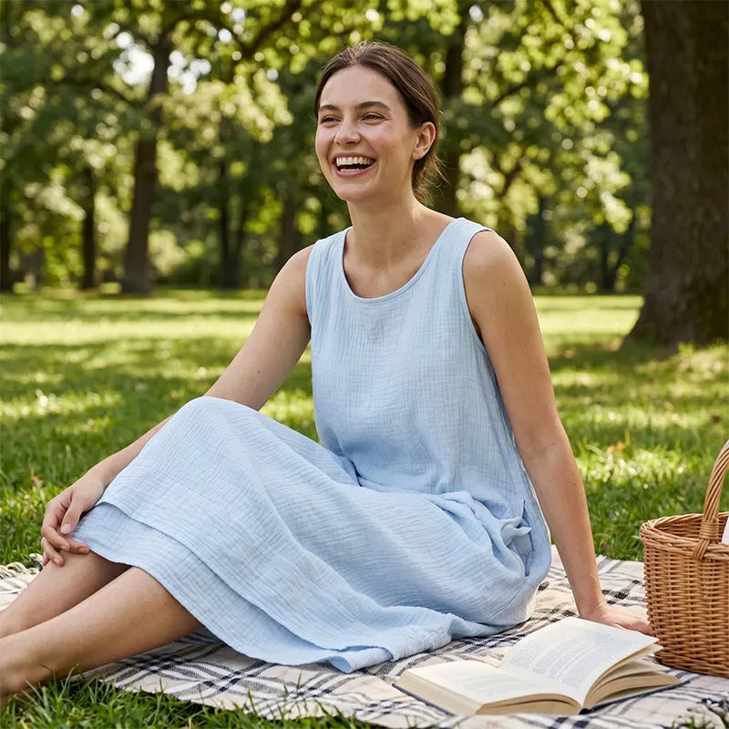 Robe midi femme sans manches à volant et coupe A-line