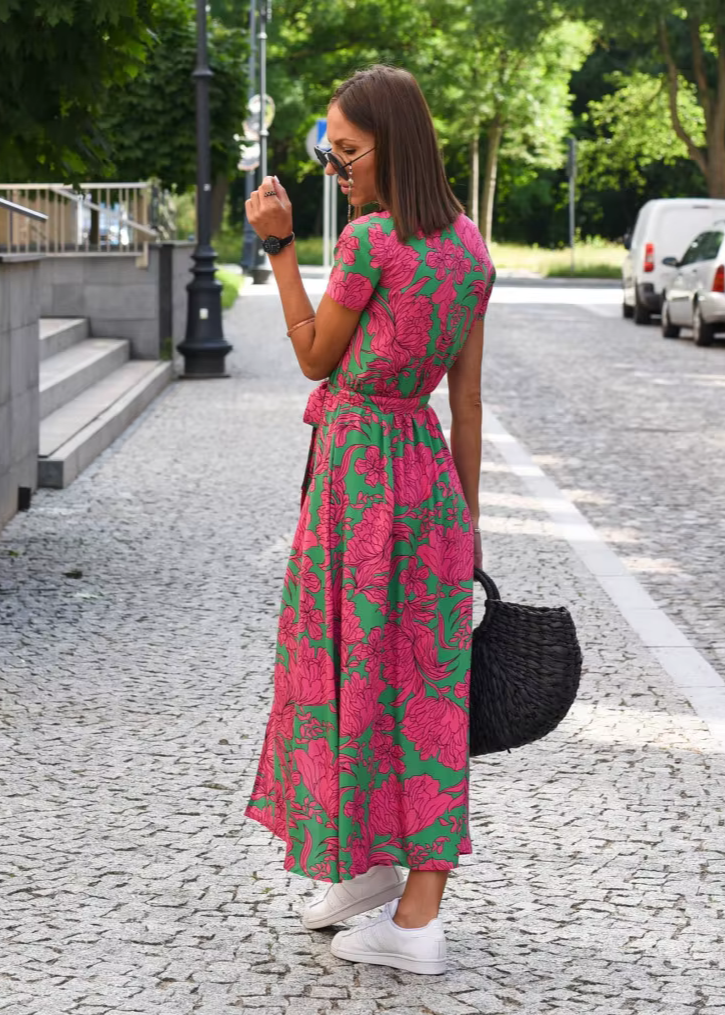 Robe Femme Été Florale Coupe Portefeuille Fluide Élégante