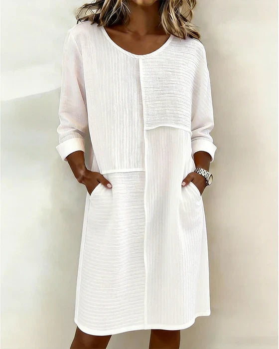 Robe Femme Coton Lin Texturée Coupe Fluide Élégante