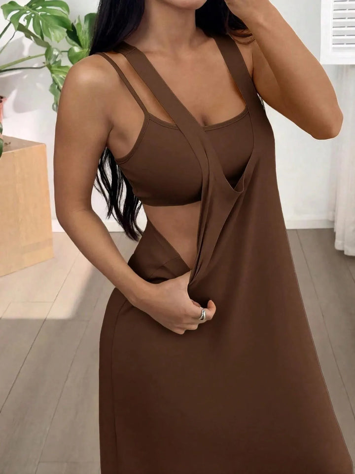 Robe longue femme effet deux pièces avec découpes latérales