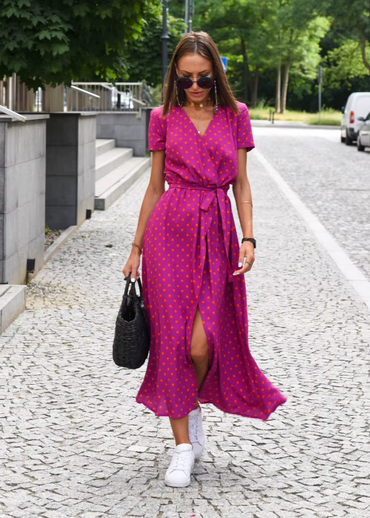 Robe Femme Été Florale Coupe Portefeuille Fluide Élégante