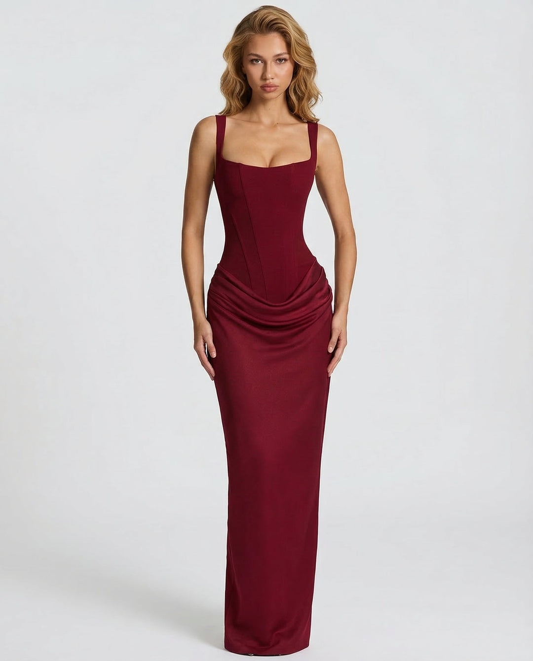 Robe Maxi Ajustée Satinée avec Effet Sablier Élégant