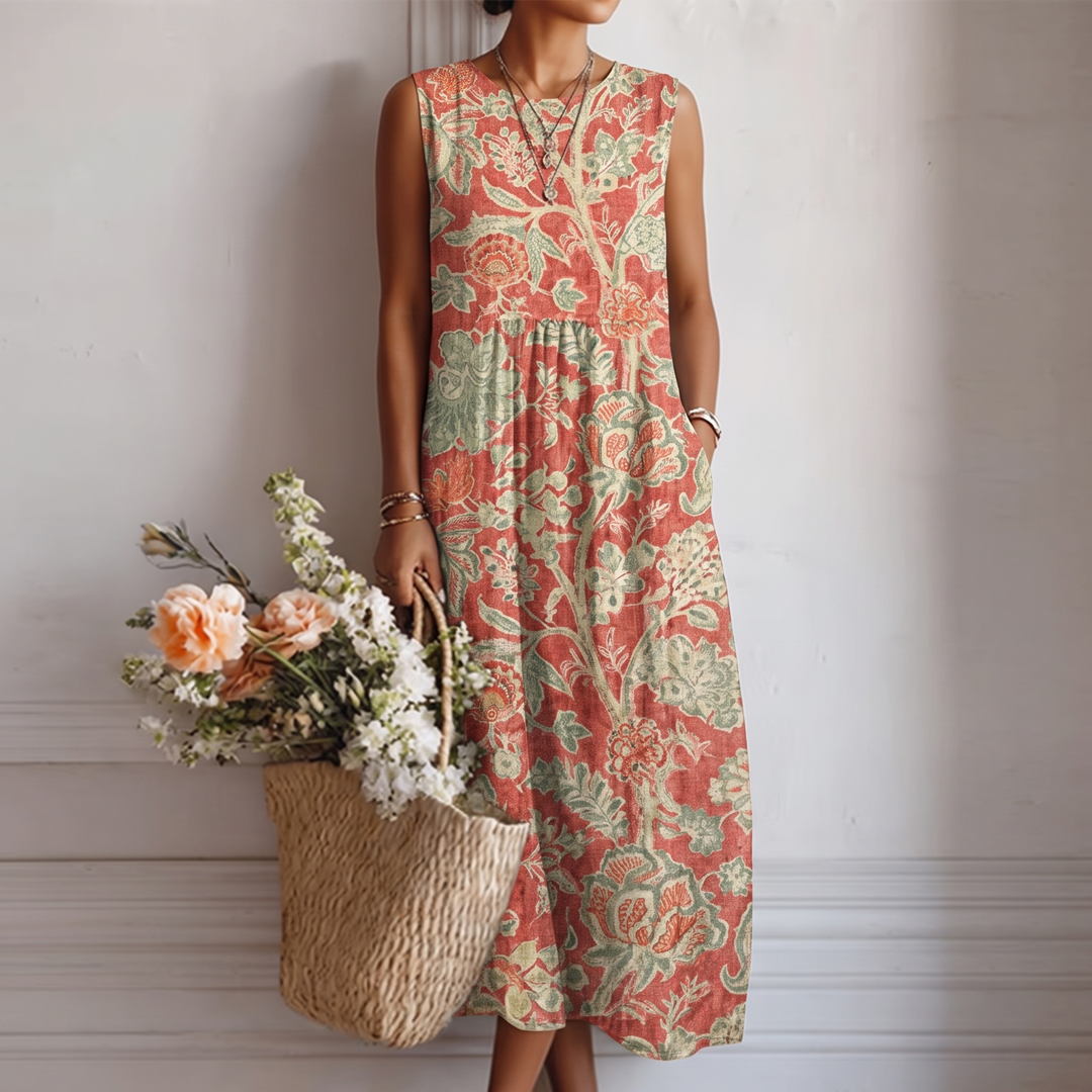 Robe midi femme à imprimé floral et col V fluide