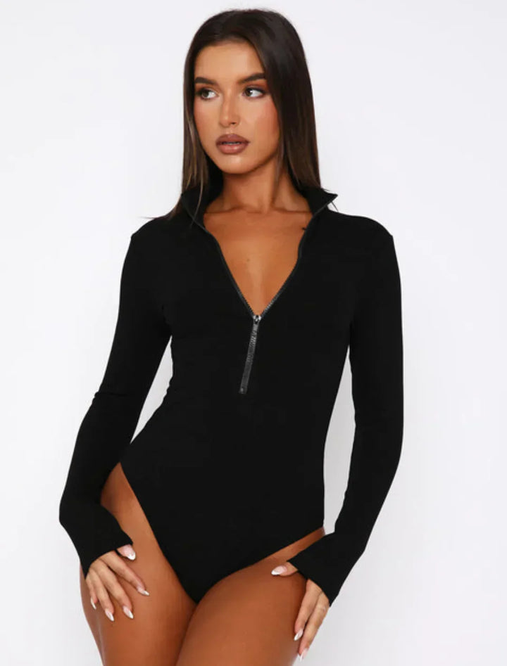 Body Ajusté Col V Zippé  Élégance Moderne