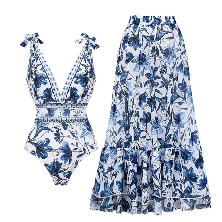 Ensemble Femme Maillot Une Pièce Et Jupe Tissu Léger Usage Estival
