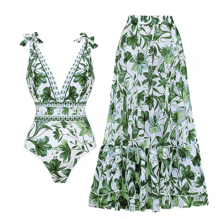 Ensemble Femme Maillot Une Pièce Et Jupe Tissu Léger Usage Estival