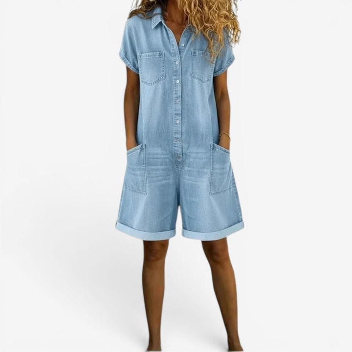 Combinaison Short en Denim Femme Décontractée