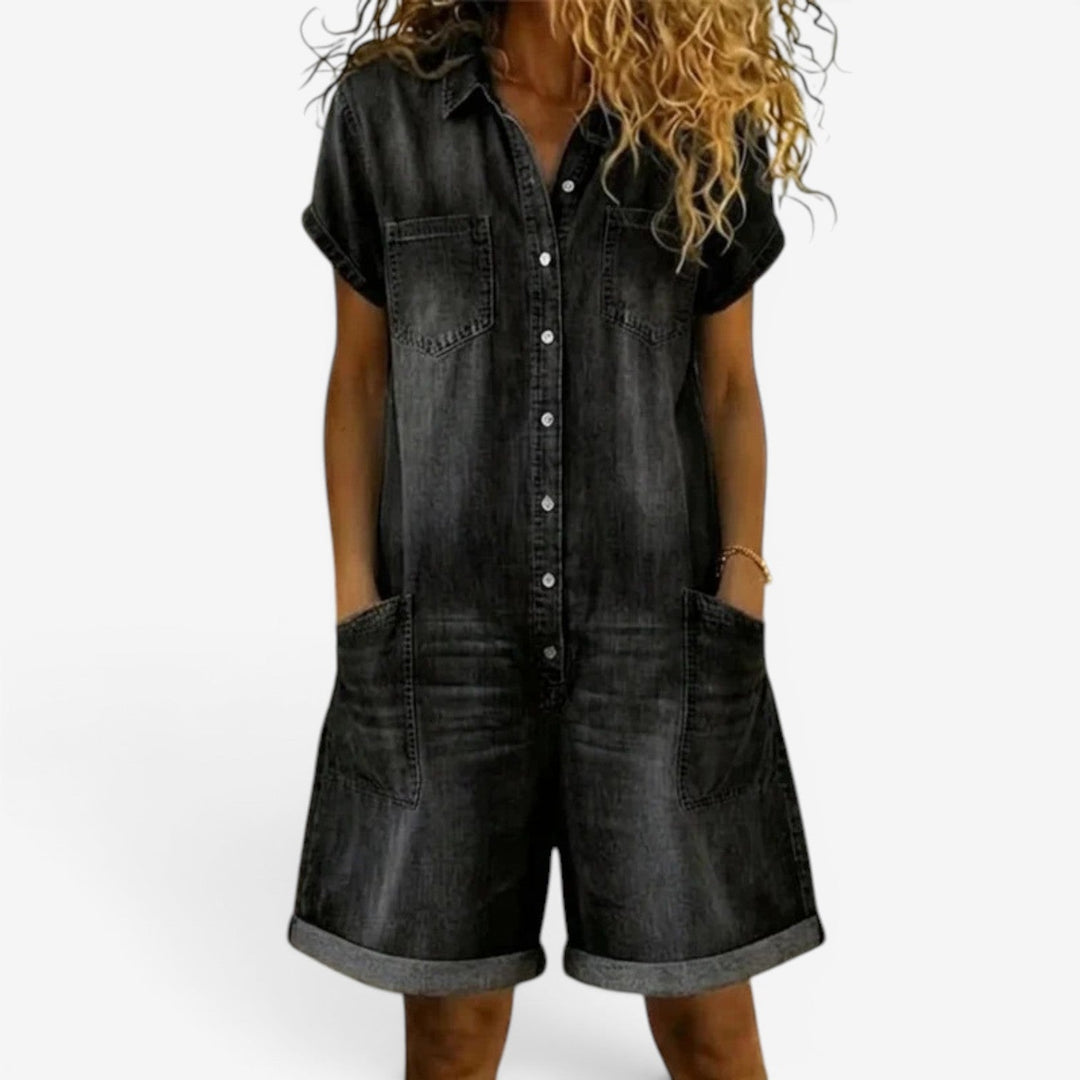 Combinaison Short en Denim Femme Décontractée