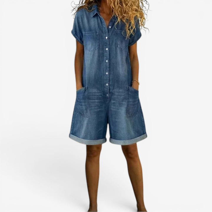 Combinaison Short en Denim Femme Décontractée