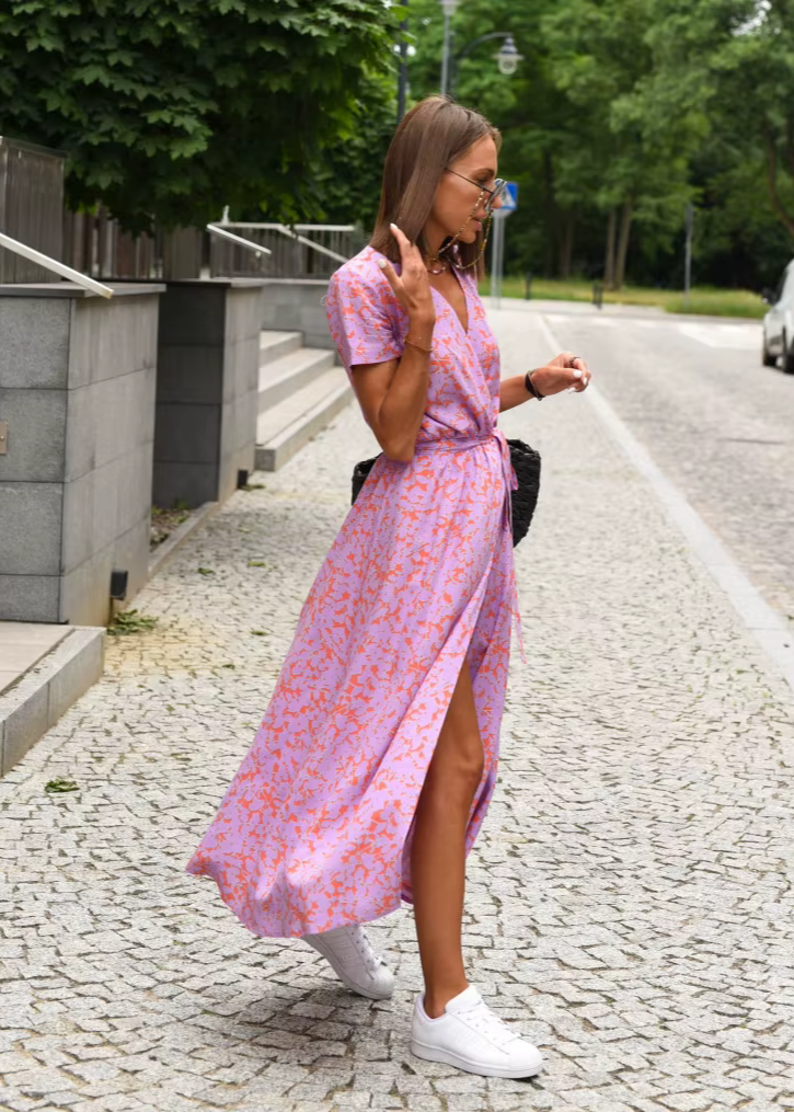Robe Femme Été Florale Coupe Portefeuille Fluide Élégante