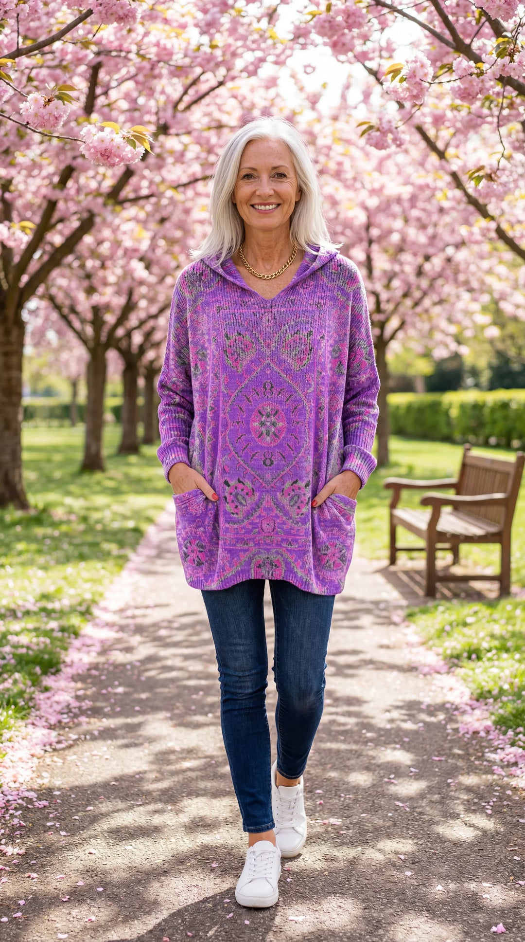 Tunique Femme Tricot à Capuche Style Rétro Ample Confortable Avec Poches