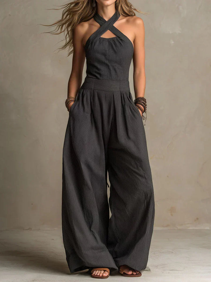 Combinaison Femme Fluide à Corsage Croisé et Jambes Larges Élégantes