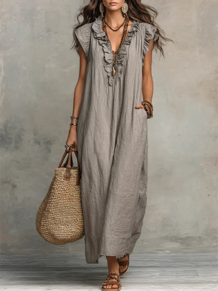 Robe Femme Longue Bohème Lin Coton Coupe Fluide Élégante