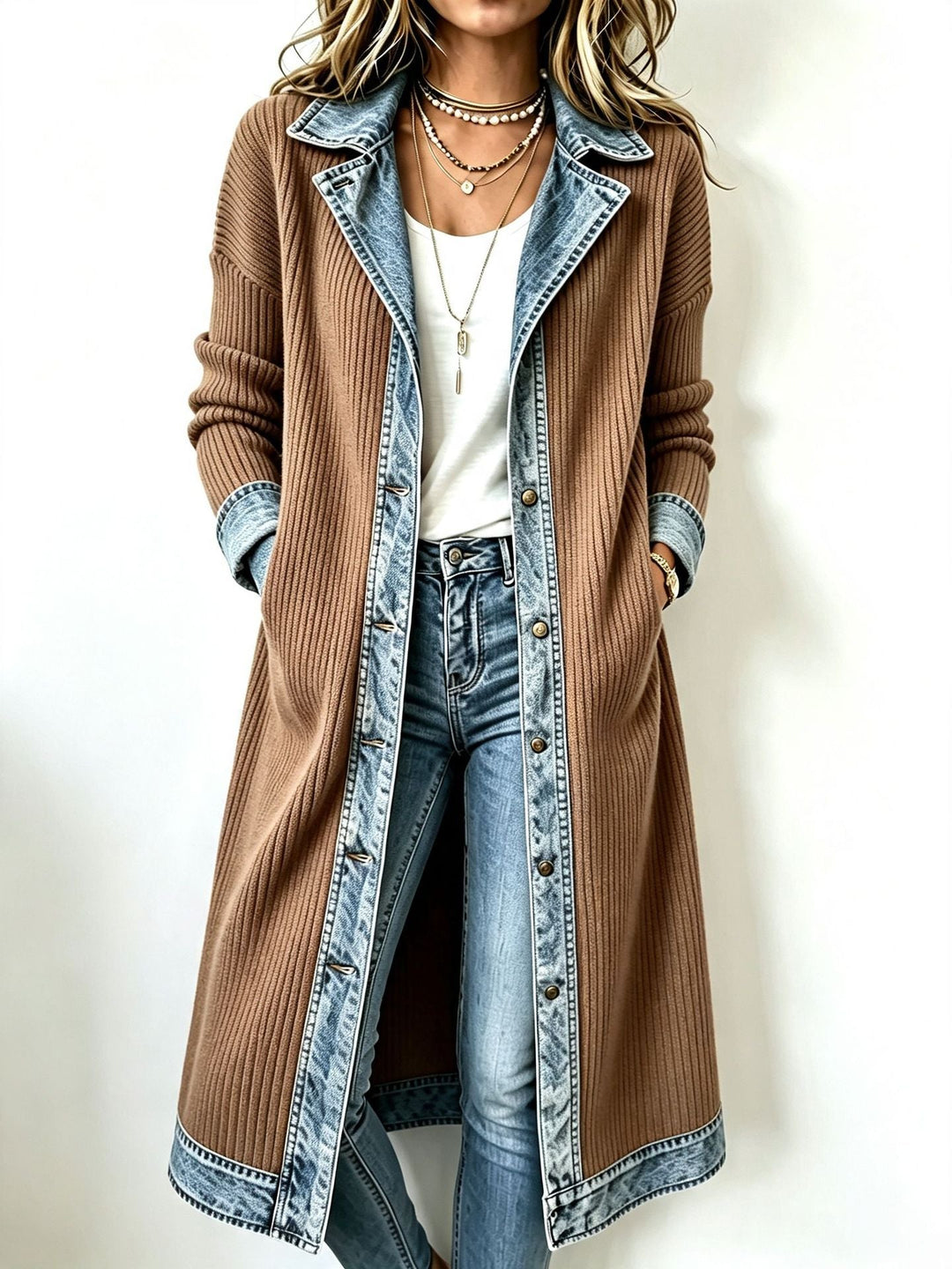 Chloé - Cardigan Long Maille et Denim Chloé