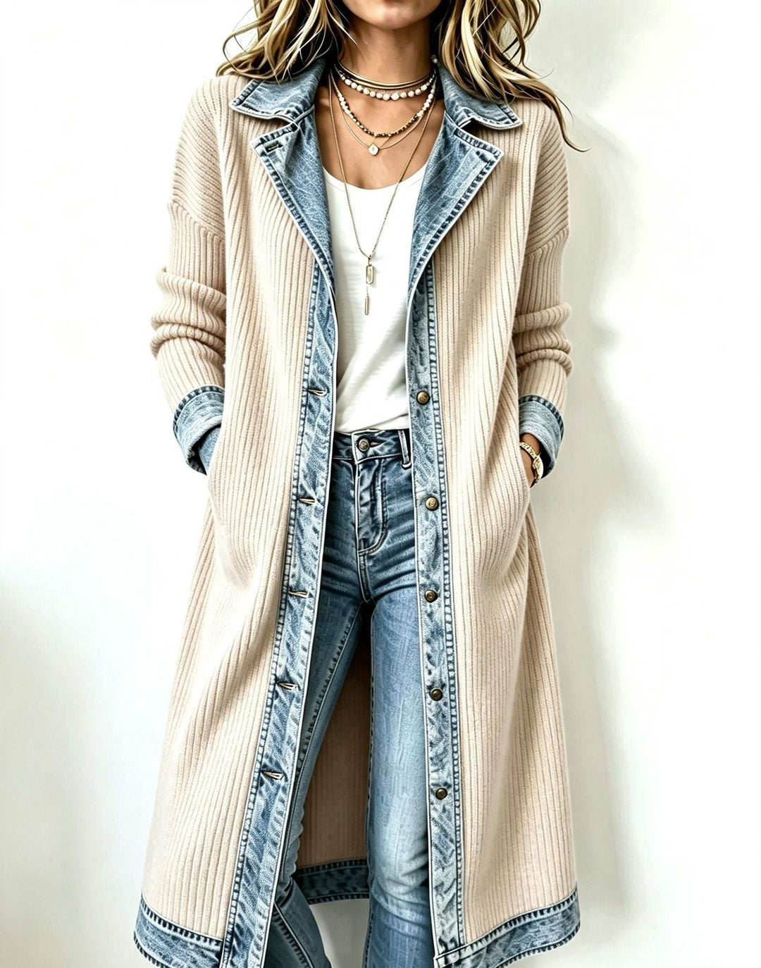 Chloé - Cardigan Long Maille et Denim Chloé