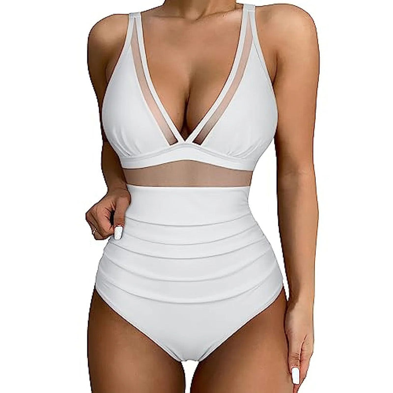 Maillot De Bain Femme Une Pièce Maille Transparente Taille Haute Plage