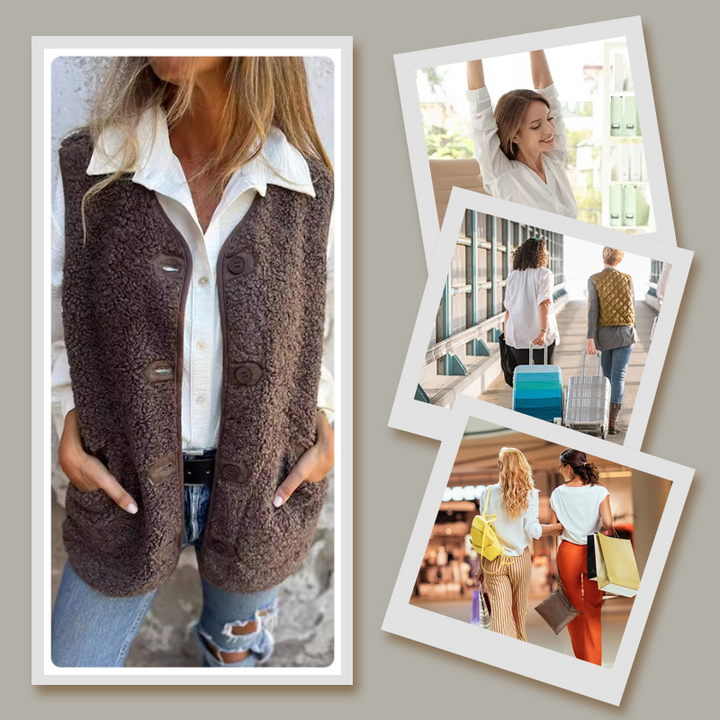 Gilet sans manches femme à boutons – style élégant, chaud et pratique pour l’automne et l’hiver