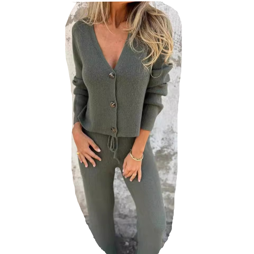 Ensemble femme cardigan et pantalon tricot fluide confortable élégant casual