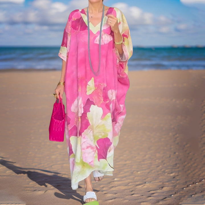 Robe Longue Bohème Fleurie avec Décolleté en V Fluide