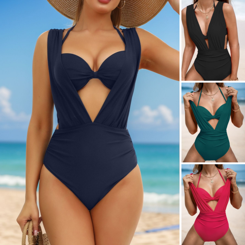 Maillot De Bain Femme Deux Pièces Nœud Frontal Tissu Extensible