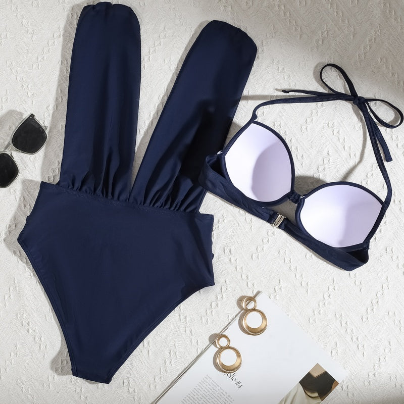 Maillot De Bain Femme Deux Pièces Nœud Frontal Tissu Extensible