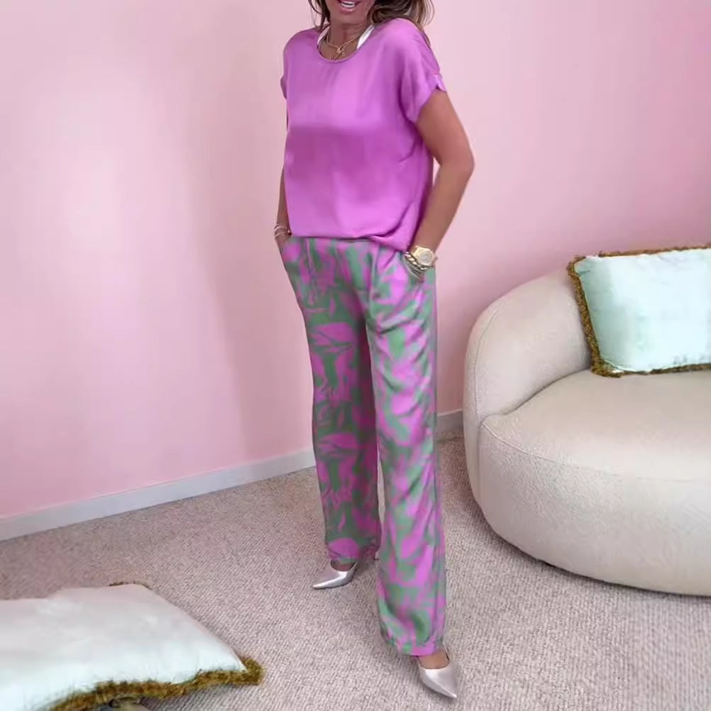 Ensemble Femme 2 Pièces Top et Pantalon Large Imprimé pour Style Chic Confortable