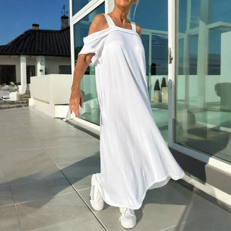 Robe Femme Maxi Épaules Dénudées Coupe Ample Fluide Style Été