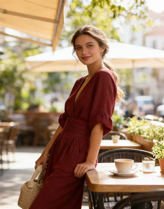 Combinaison femme à décolleté en V et pantalon fluide