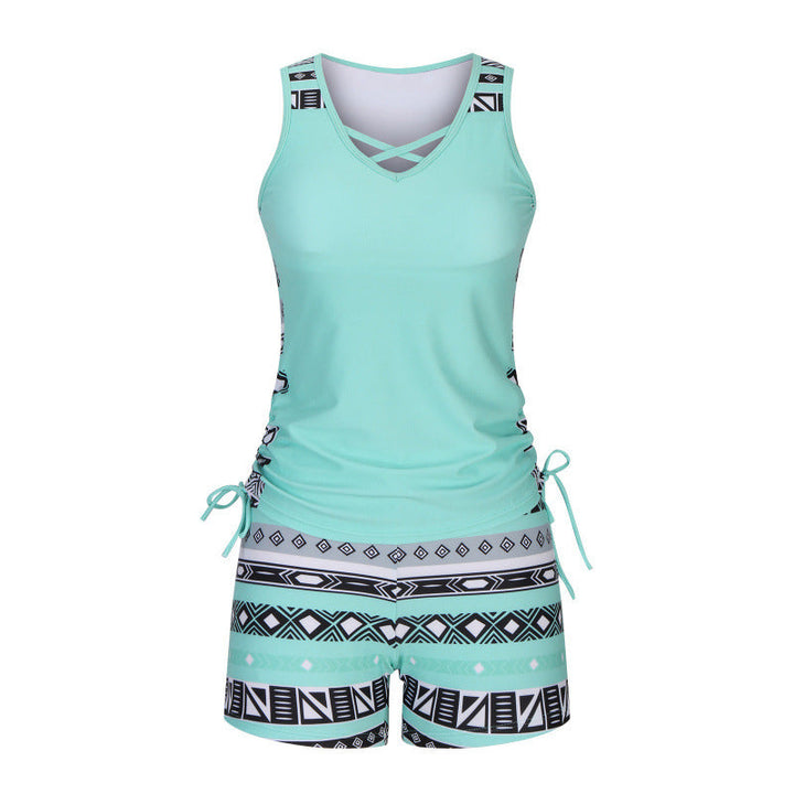Tankini Femme Deux Pièces Col V Imprimé Géométrique