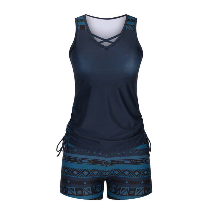 Tankini Femme Deux Pièces Col V Imprimé Géométrique
