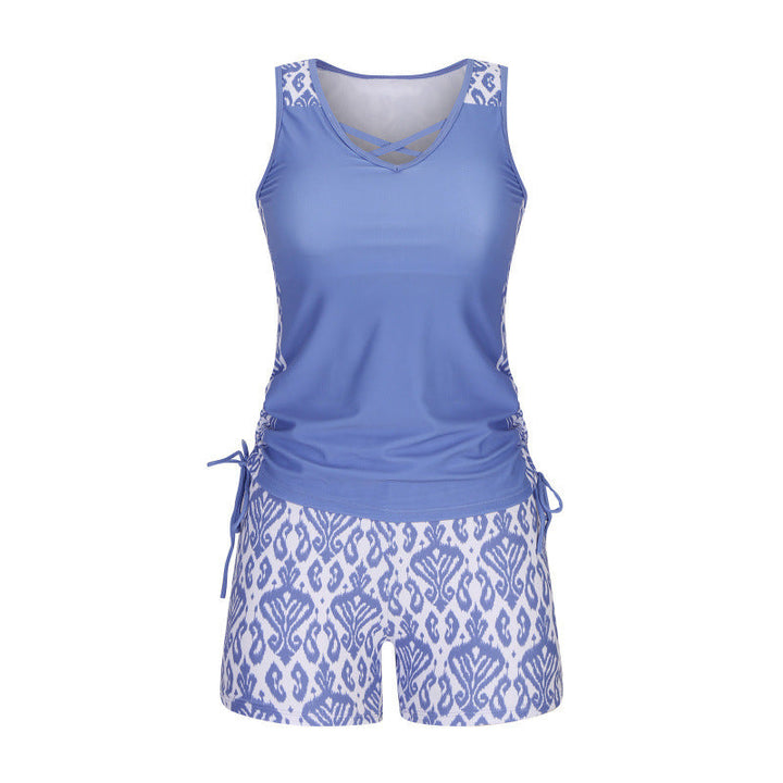 Tankini Femme Deux Pièces Col V Imprimé Géométrique