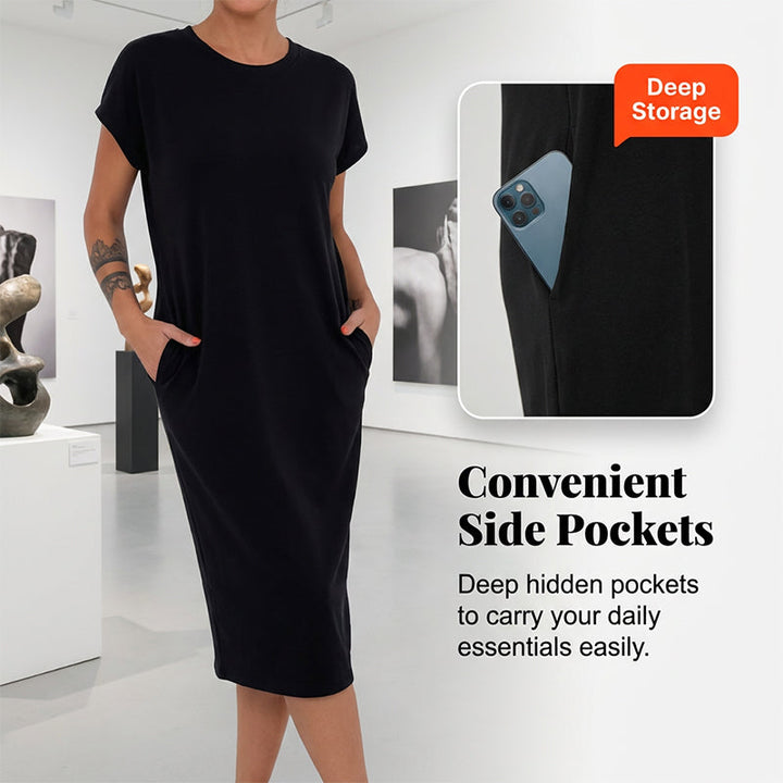 Robe t-shirt femme midi ample avec poches pratiques