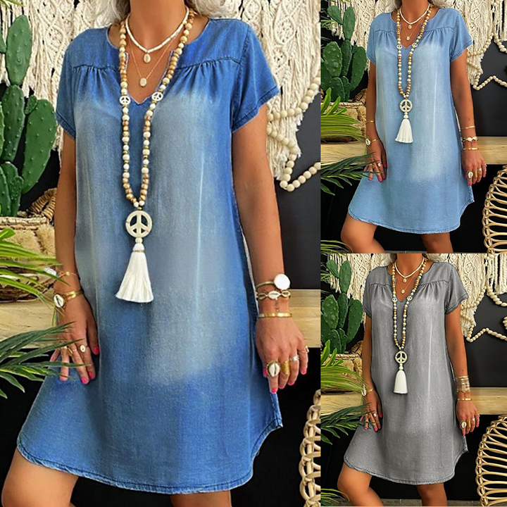 Robe femme légère à col V et silhouette fluide effet denim