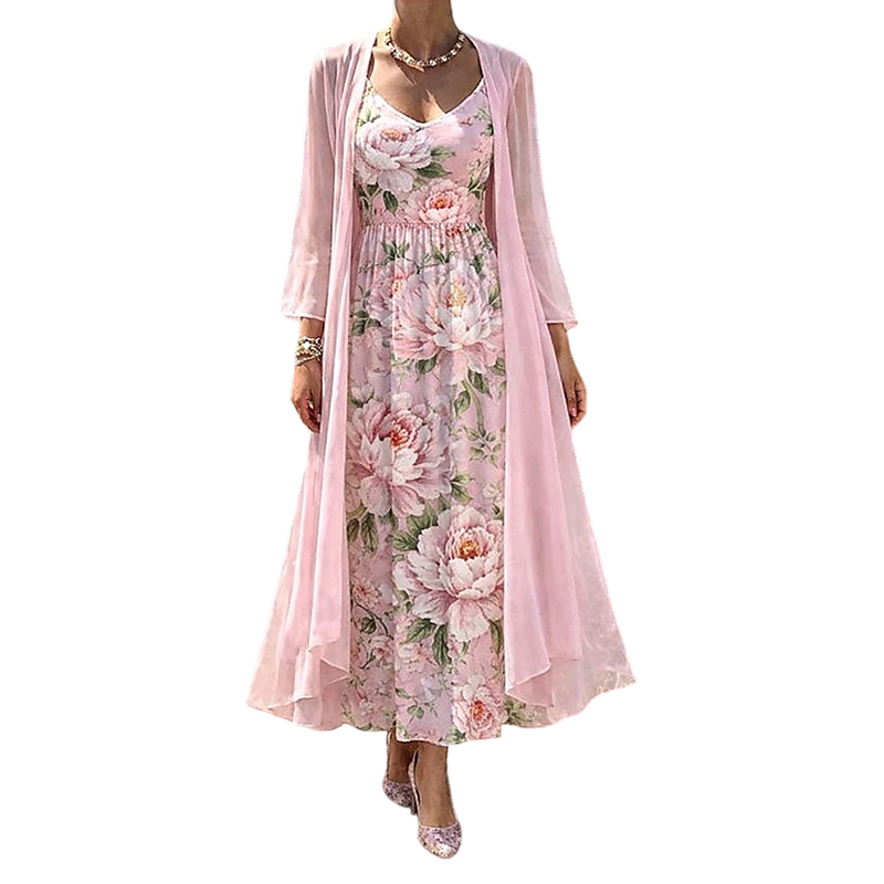 Ensemble robe femme floral avec cardigan léger assorti