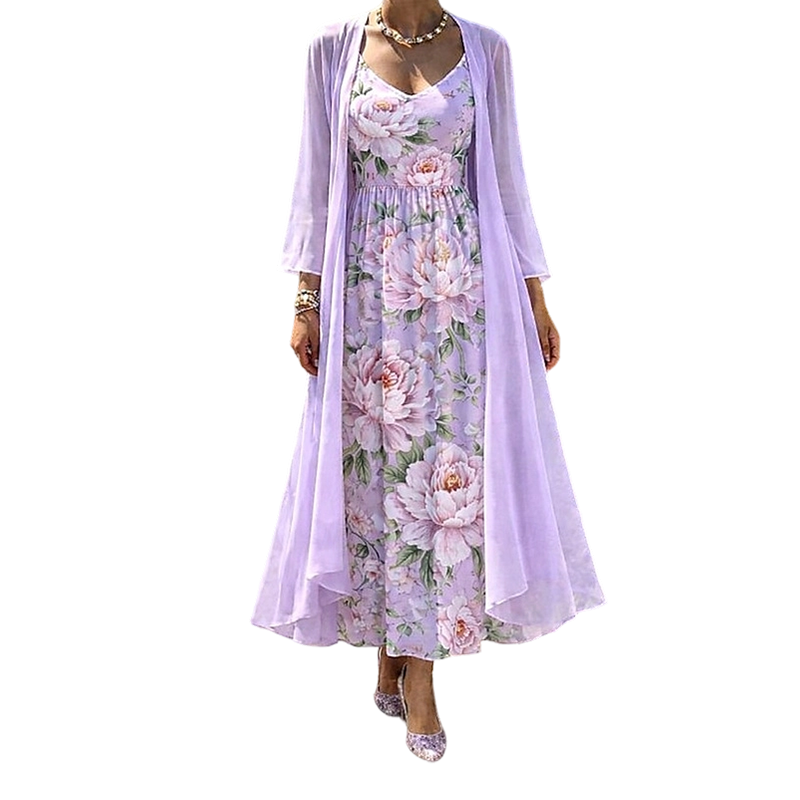 Ensemble robe femme floral avec cardigan léger assorti