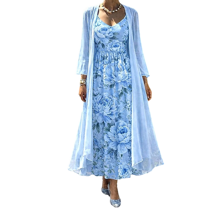 Ensemble robe femme floral avec cardigan léger assorti