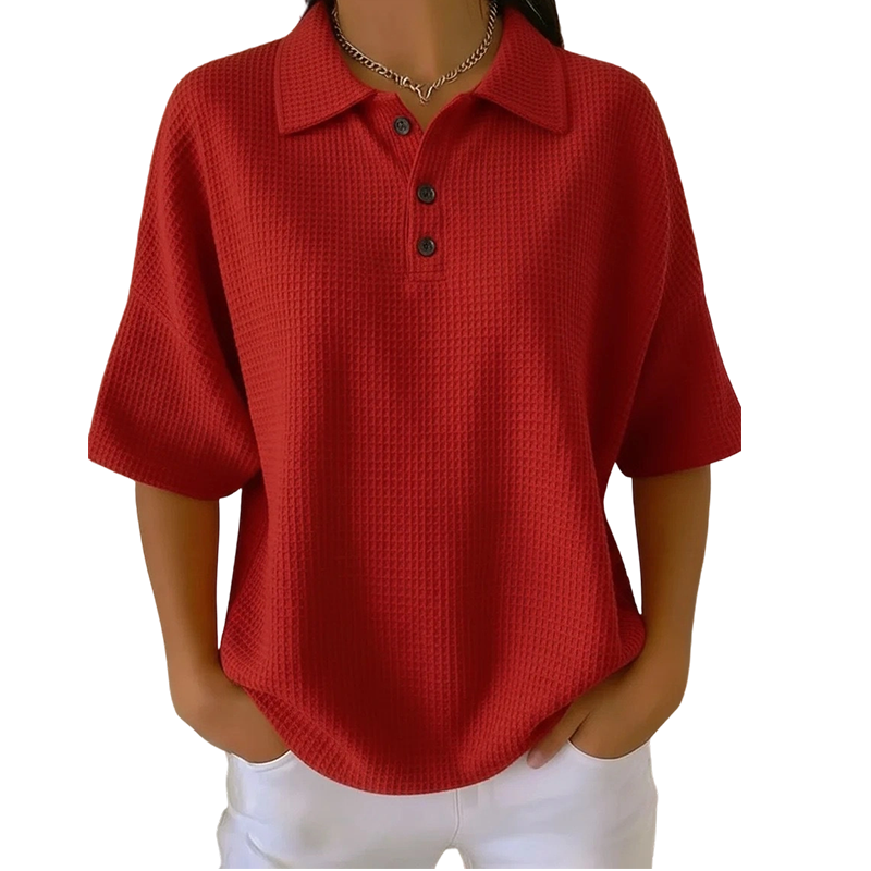 Polo femme texturé à col classique et boutons