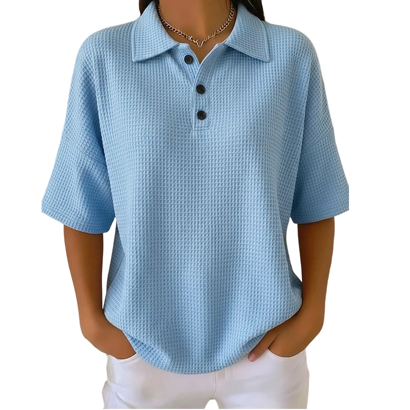 Polo femme texturé à col classique et boutons