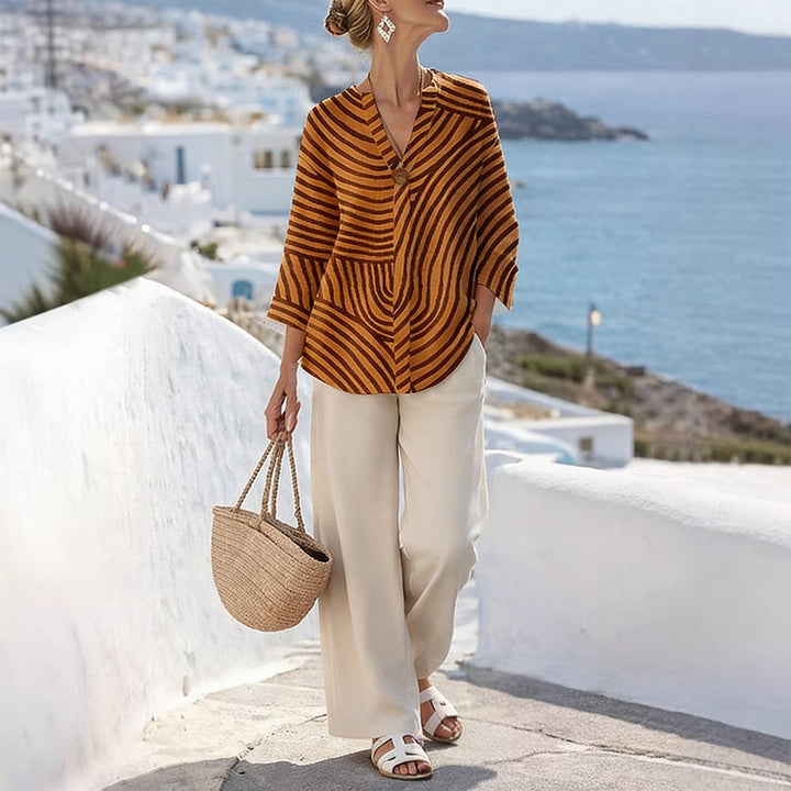 Ensemble deux pièces femme rayé avec pantalon large fluide