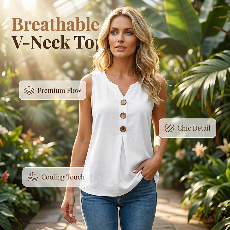 Débardeur d’été femme à col V et boutons décoratifs