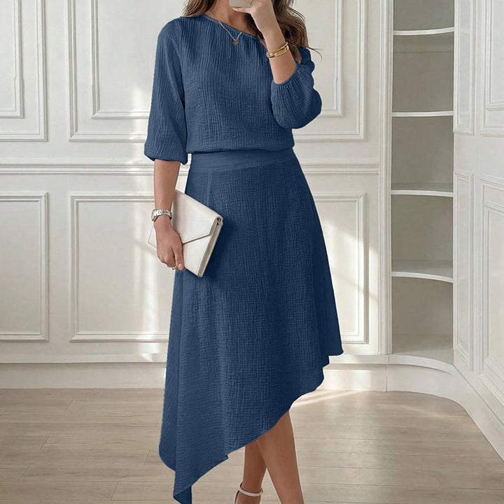 Ensemble deux pièces femme avec jupe asymétrique fluide