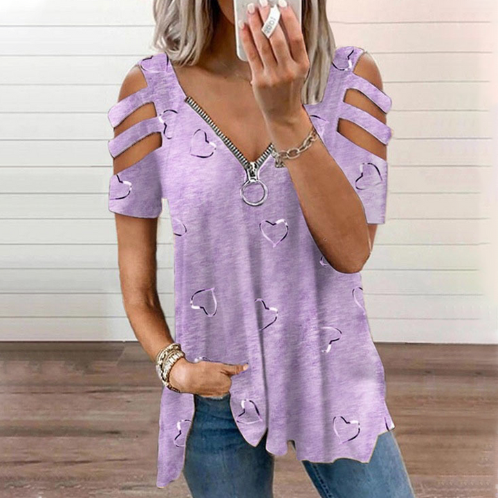 T-shirt femme à épaules dénudées avec zip