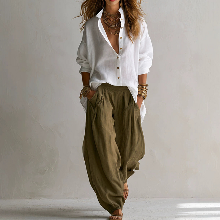 Ensemble femme chemise ample avec pantalon fluide