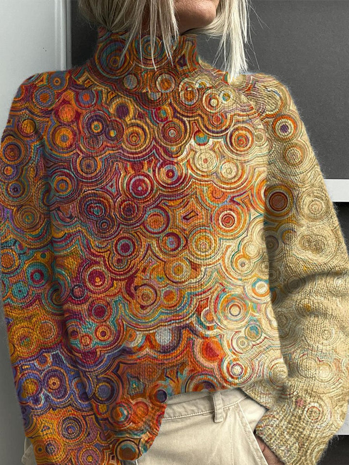 Pull col roulé en tricot épais pour femme chaud et coloré