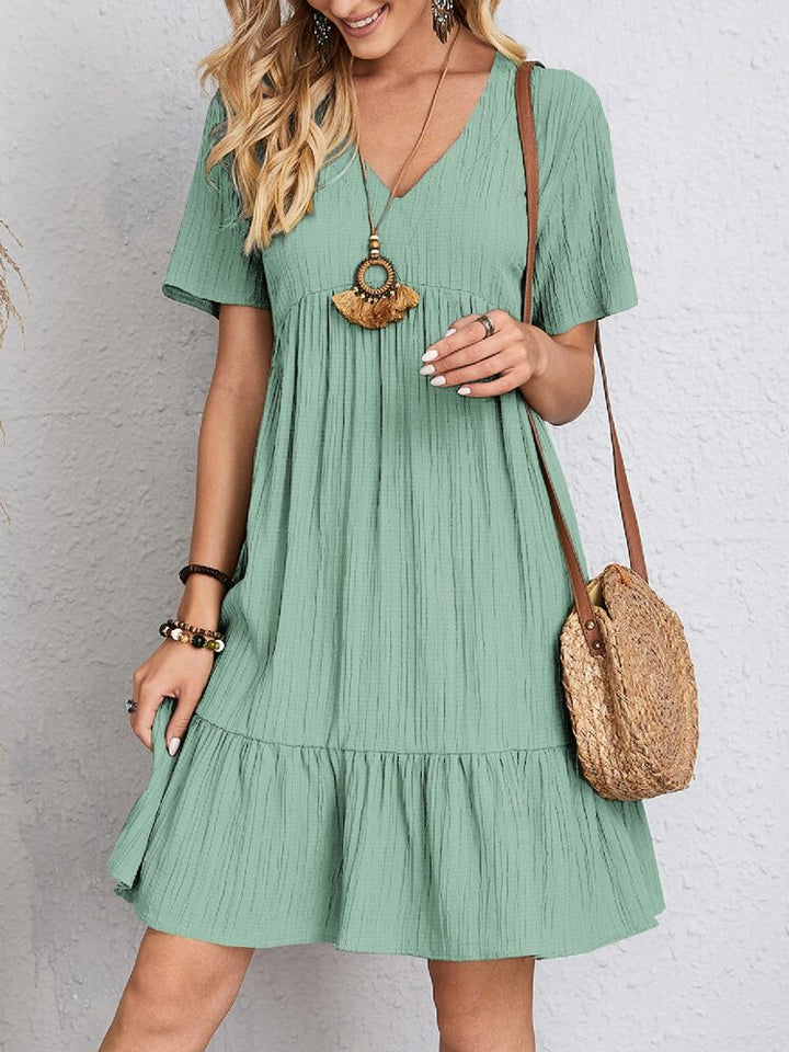 Robe femme courte fluide col V manches courtes effet ample été décontractée