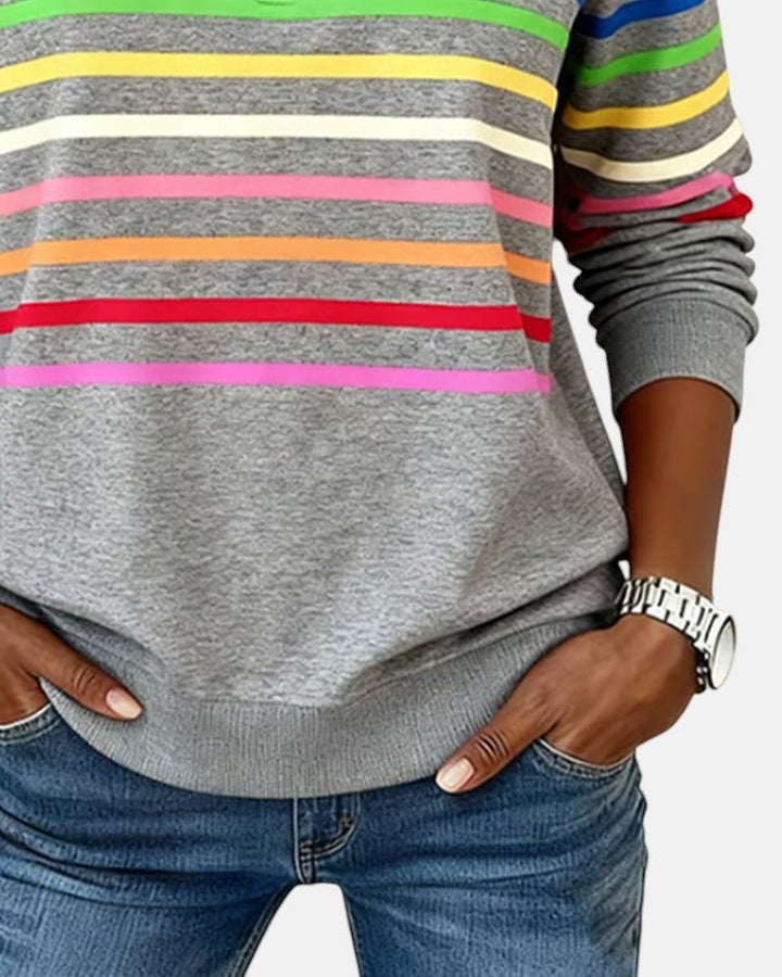 Sweat-shirt femme rayé à demi-zip coupe ample