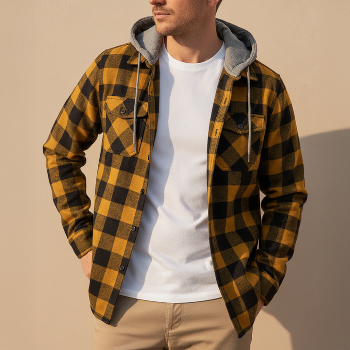 Veste Chemise Homme à Carreaux avec Capuche Casual